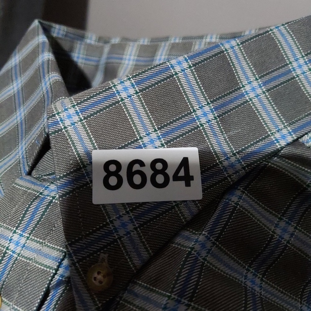 Henry Jacobson Shirt Mens Large‎ Gray Blue Plaid Cotton Long Sleeve Button Front - Picture 13 of 13
